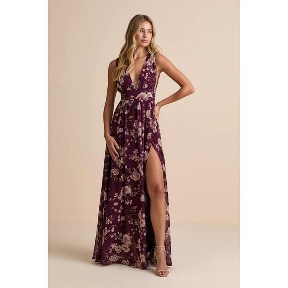 Lulus Dresses & Skirts - Lulus Heavenly Hues Plum Floral Maxi Dress Purple - Size L